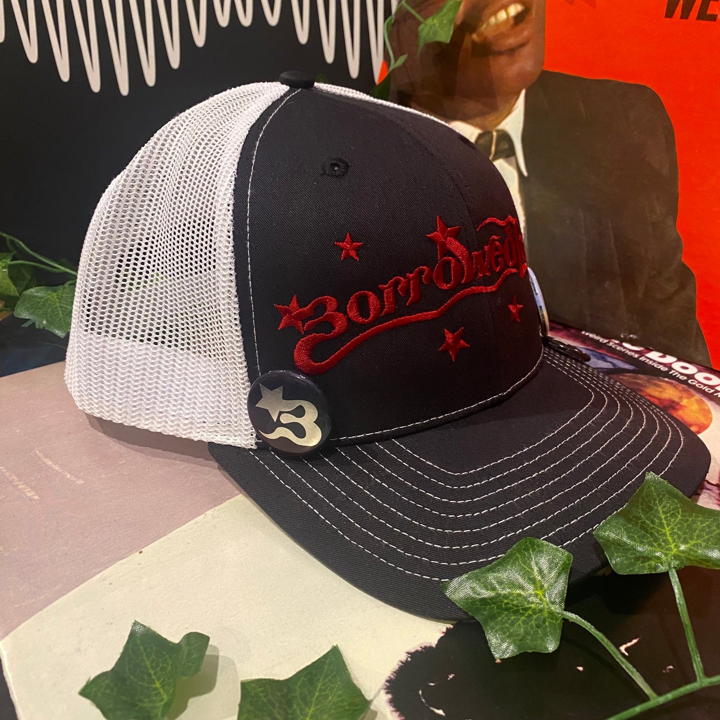 Lucky Trucker Hat in Black w/ White Mesh